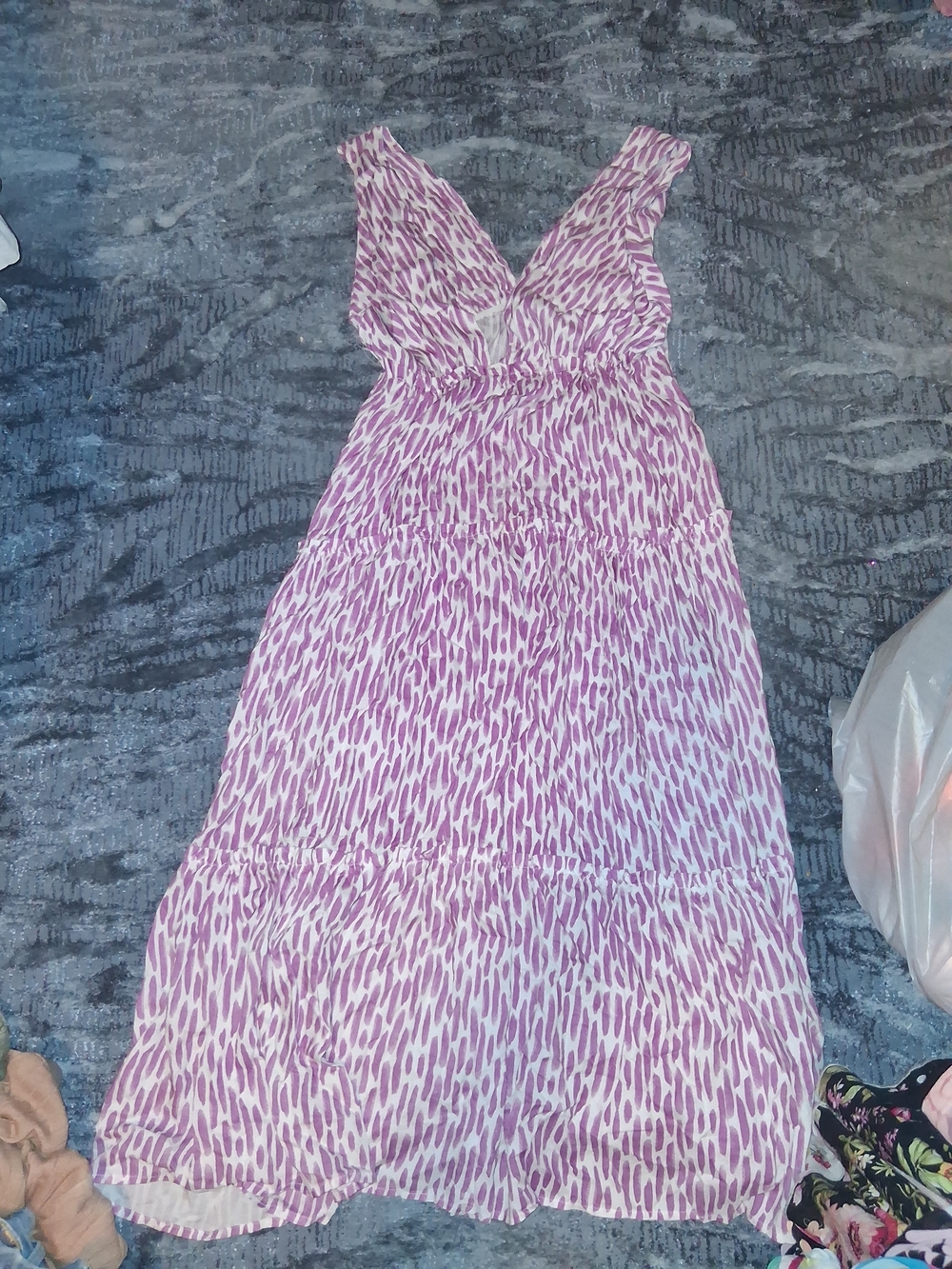 Lemon Lilac Brush-Print V-Neck Maxi Dress